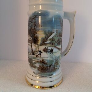 Winter Scene Ceramic Mug with Gold Accents